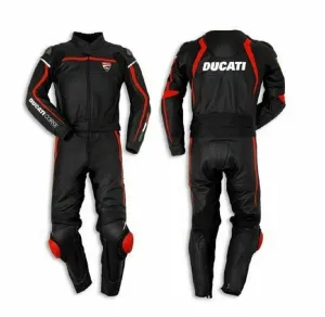 DUCATI BLACK LEATHER RACING SUIT CE APPROVED PROTECTION