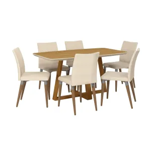 Duffy 62.99 Modern Rectangle Dining Table and Charles Dining Chair in Cinnamon Off White and Dark Beige - Set of 7