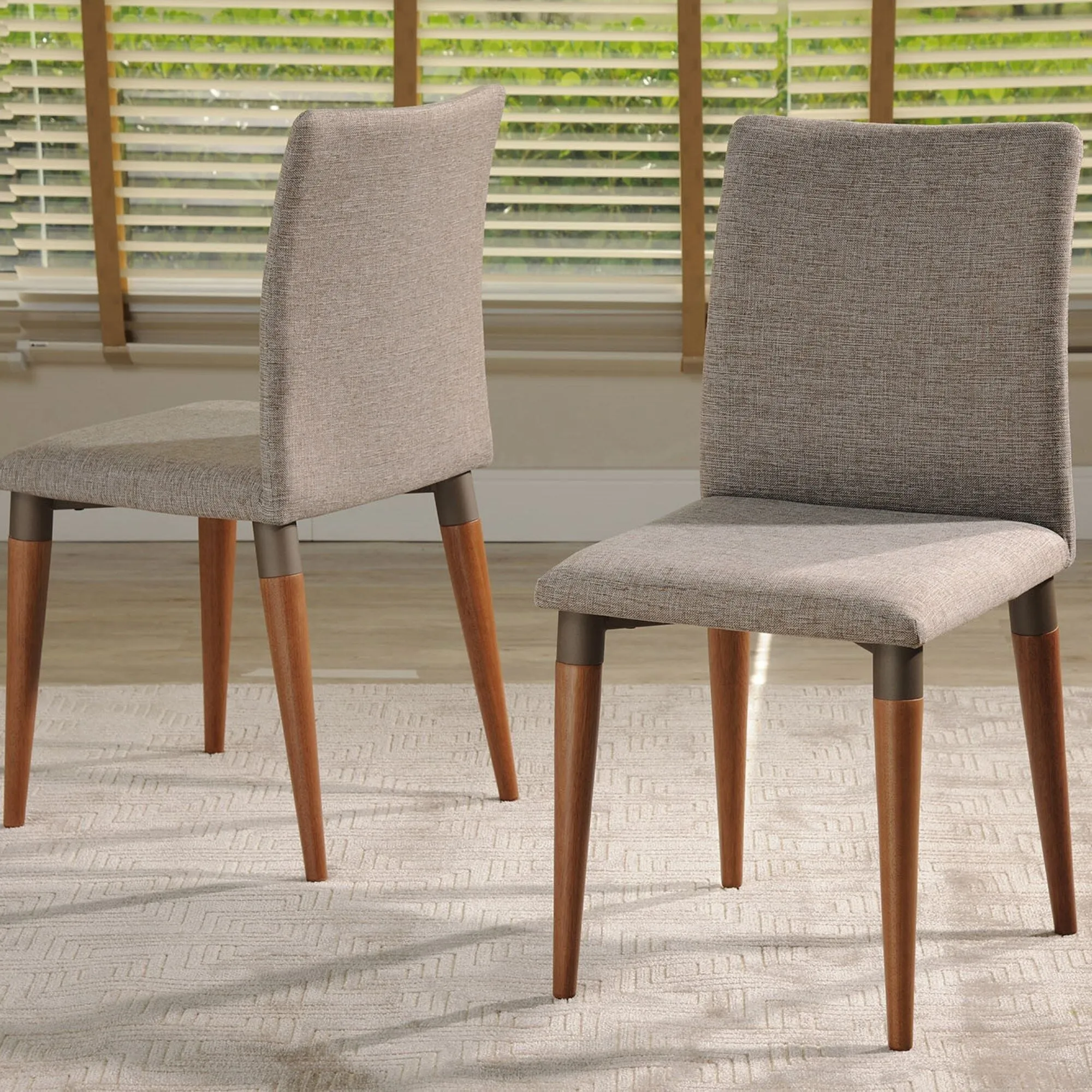 Duffy 62.99 Modern Rectangle Dining Table and Charles Dining Chair in Cinnamon Off White and Grey - Set of 7