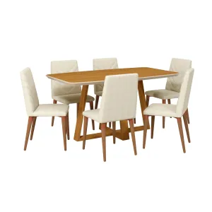 Duffy 62.99 Modern Rectangle Dining Table and Utopia Chevron Dining Chair in Cinnamon Off White and Beige - Set of 7