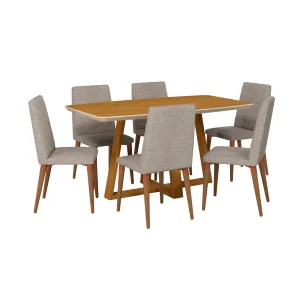 Duffy 62.99 Modern Rectangle Dining Table and Utopia Chevron Dining Chair in Cinnamon Off White and Grey - Set of 7