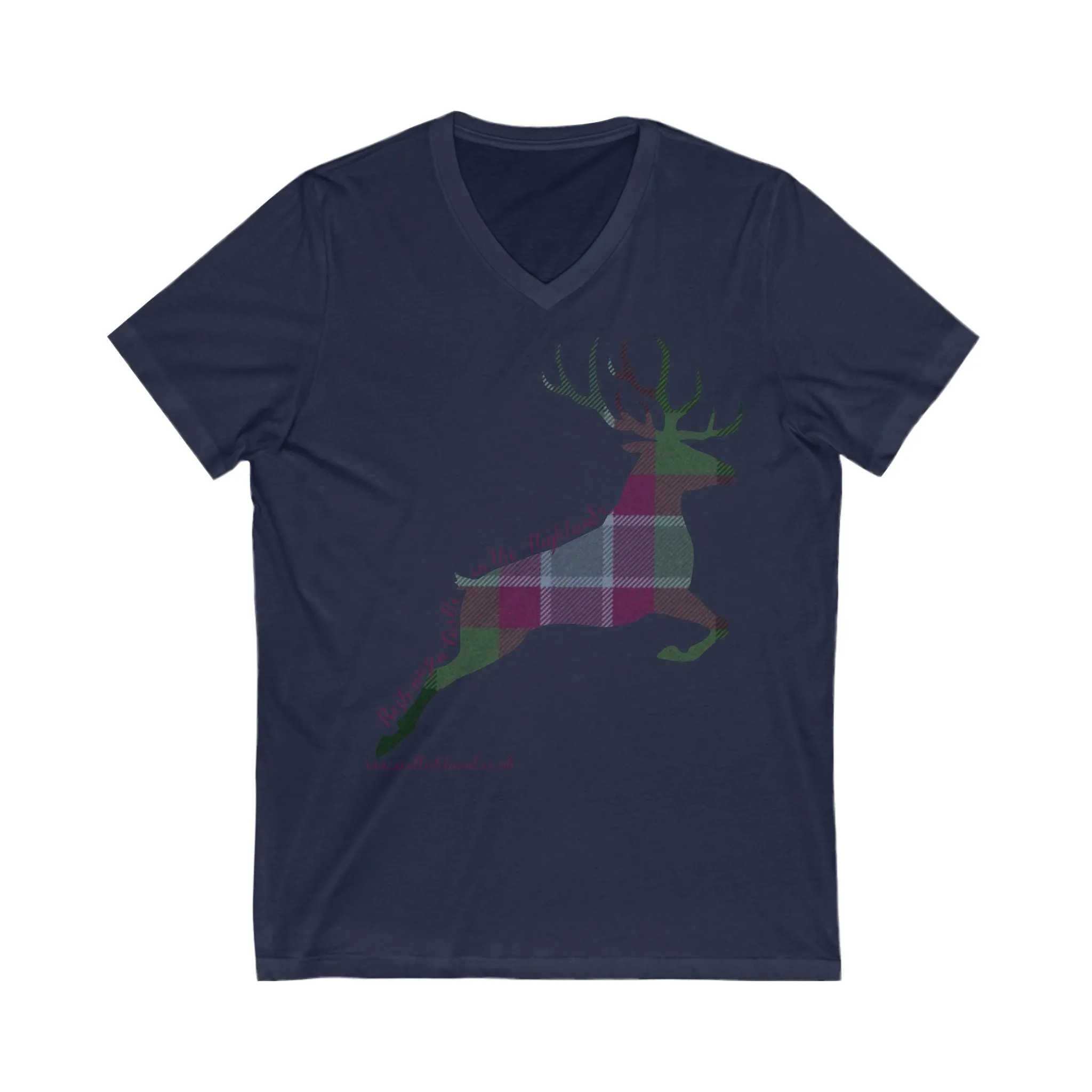 Dunans Rising Tartan Stag Leaping - Ladies' V-Neck T-Shirt