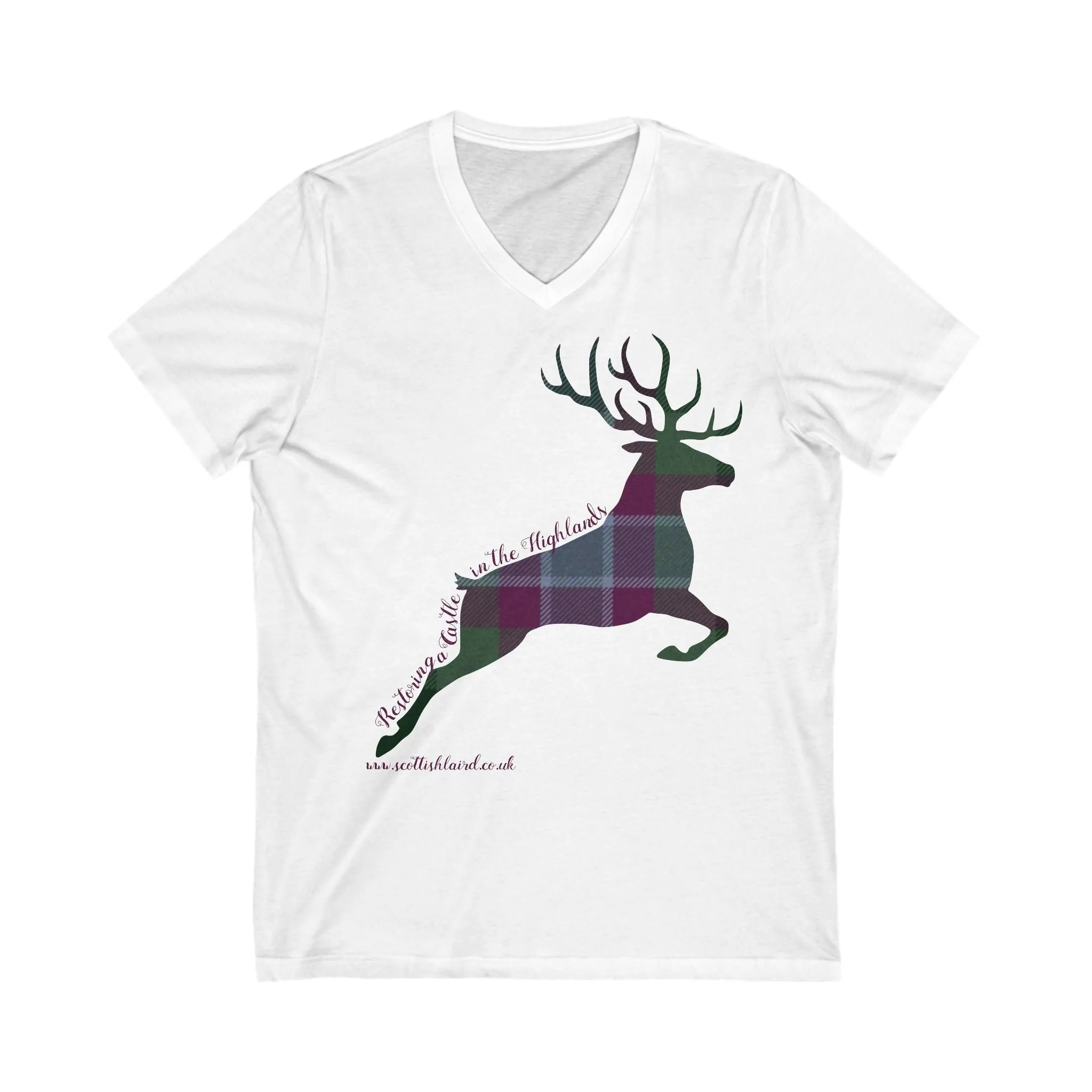 Dunans Rising Tartan Stag Leaping - Ladies' V-Neck T-Shirt