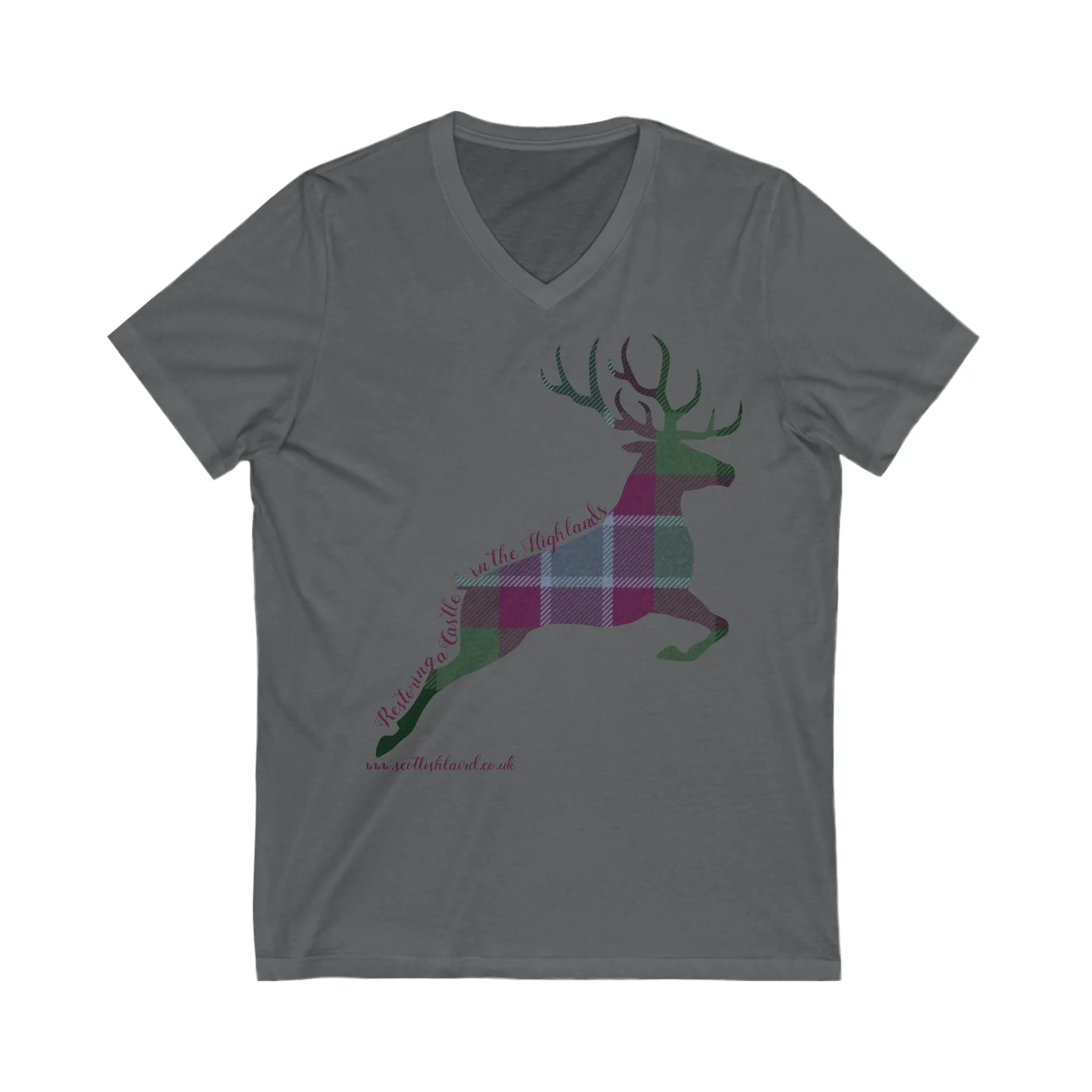 Dunans Rising Tartan Stag Leaping - Ladies' V-Neck T-Shirt