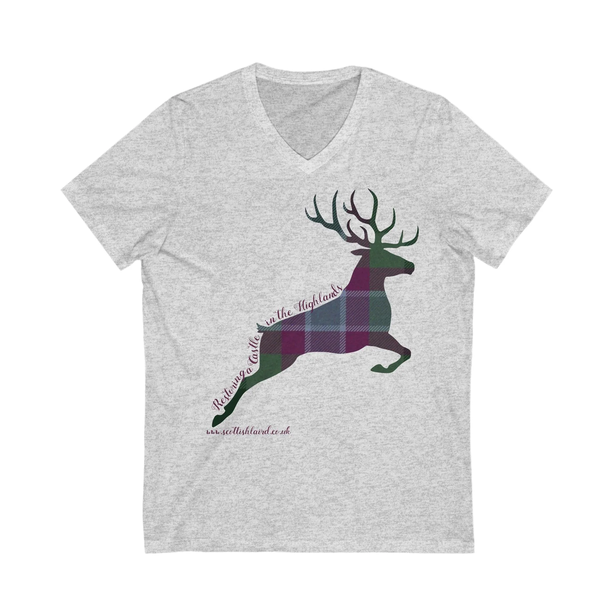 Dunans Rising Tartan Stag Leaping - Ladies' V-Neck T-Shirt