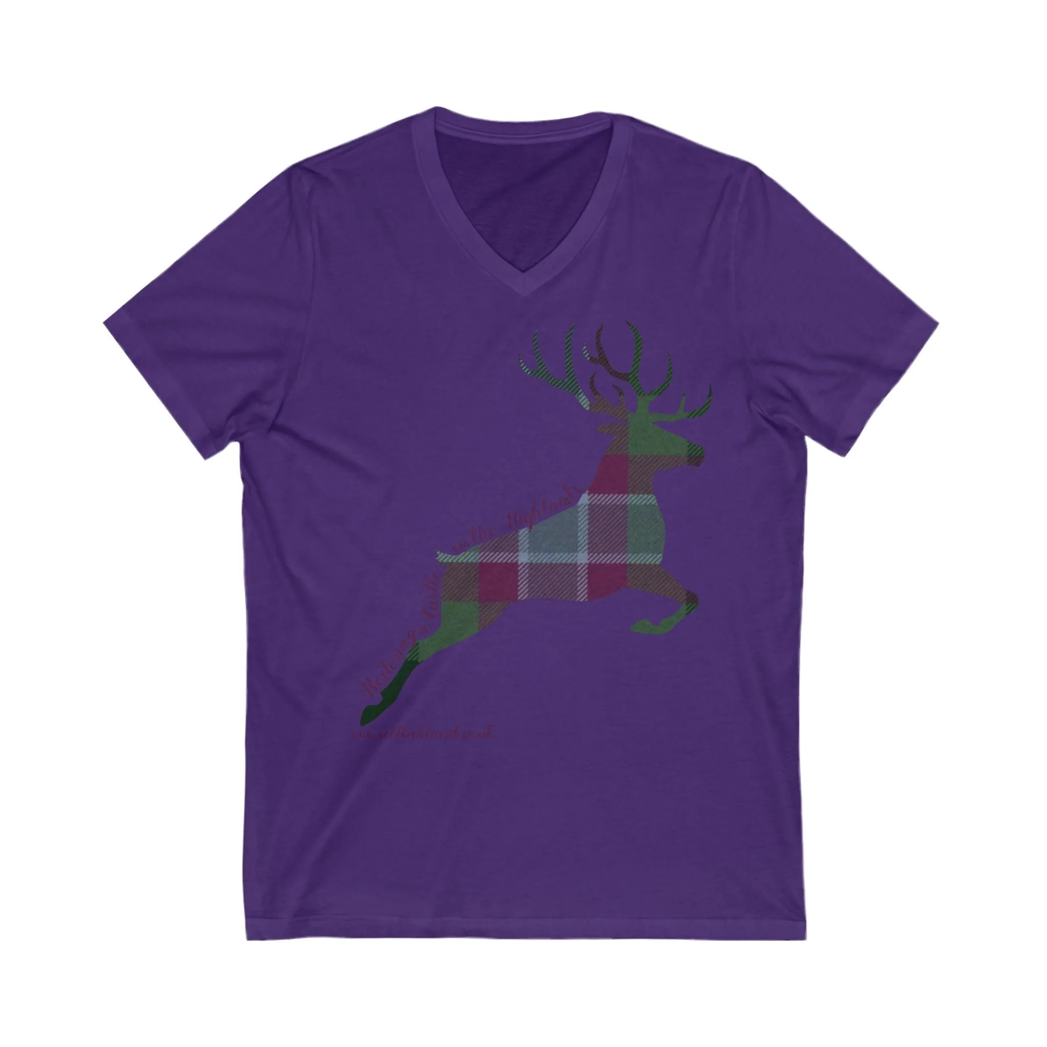 Dunans Rising Tartan Stag Leaping - Ladies' V-Neck T-Shirt