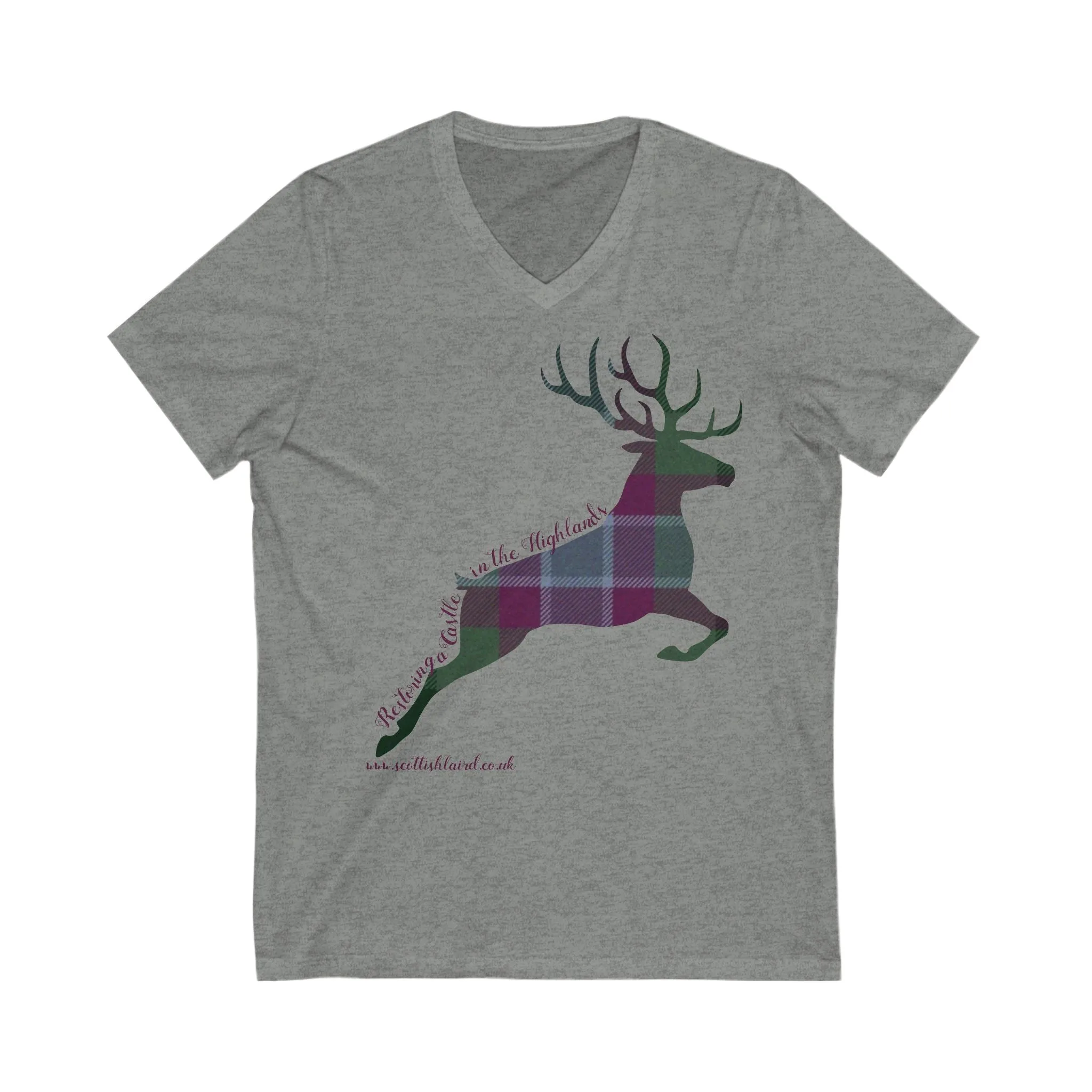 Dunans Rising Tartan Stag Leaping - Ladies' V-Neck T-Shirt