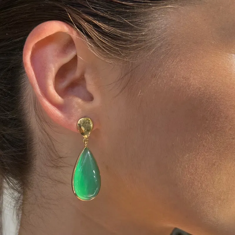 Dune Stud, Green Onyx, Gold