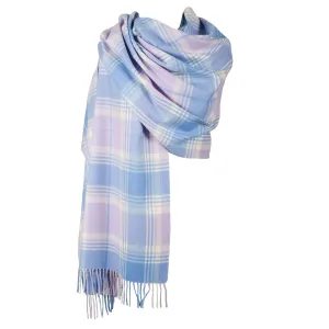 Dunedin Cashmere Big Check Stole  Borwick/Lilac Blue