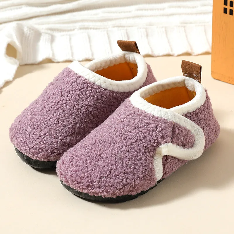 Dunnmall Autumn and Winter Children's Cotton Slippers Fleece-lined Thickened Non-Slip Soft Bottom Men's and Women's Baby Toddler Cotton Shoes Indoor Early Education Foot Sock