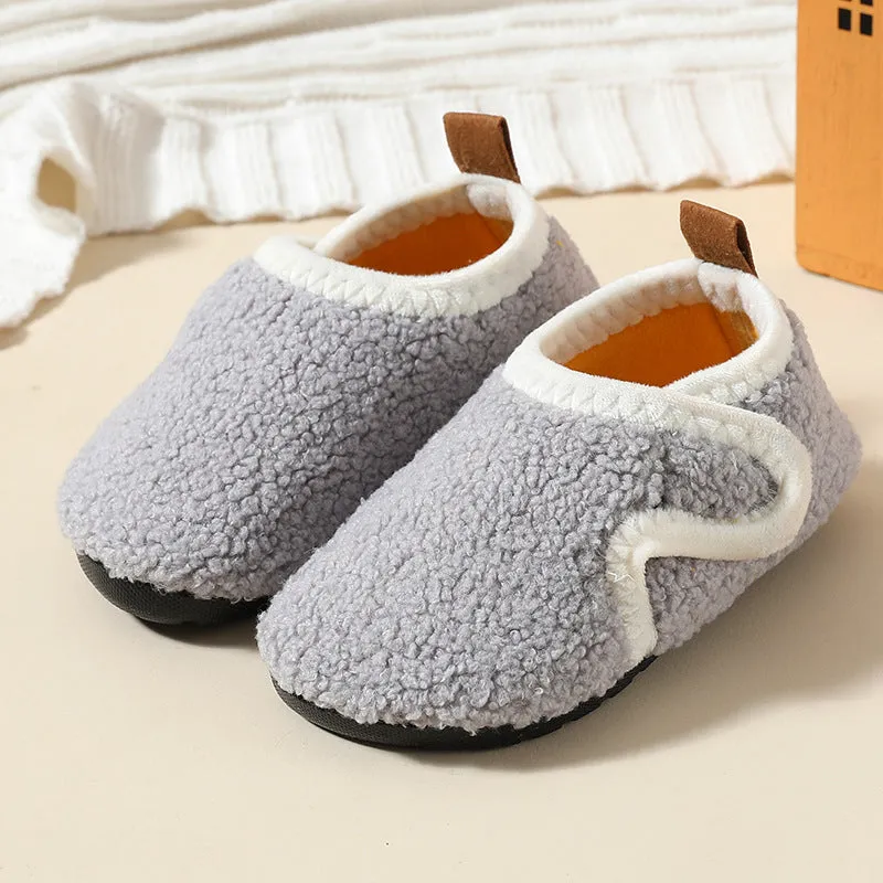 Dunnmall Autumn and Winter Children's Cotton Slippers Fleece-lined Thickened Non-Slip Soft Bottom Men's and Women's Baby Toddler Cotton Shoes Indoor Early Education Foot Sock