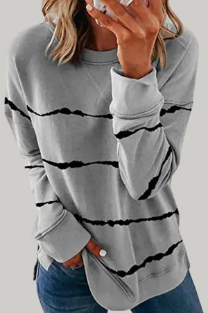 Dunnmall Casual Tie-dye Printed Striped Loose Top