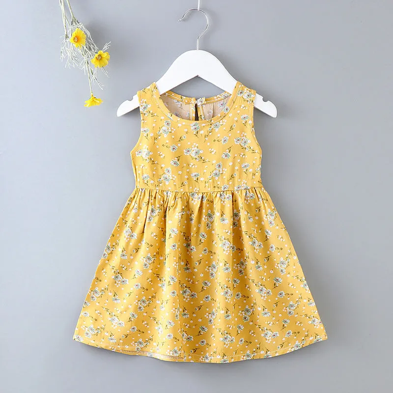 DUNNMALL  Children's Dress Summer Girls' Floral Princess Dress Beach Dress  Summer New Cotton Silk Strap Vest Dress