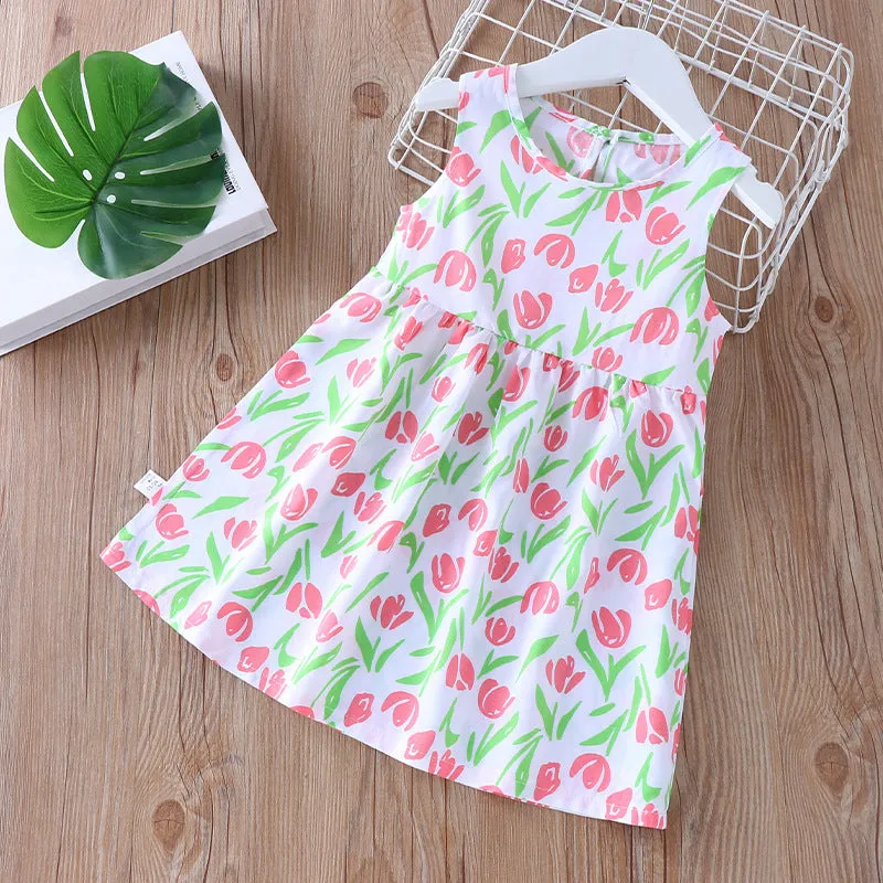 DUNNMALL  Children's Dress Summer Girls' Floral Princess Dress Beach Dress  Summer New Cotton Silk Strap Vest Dress