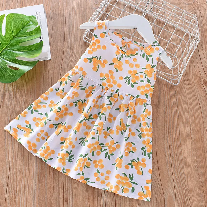 DUNNMALL  Children's Dress Summer Girls' Floral Princess Dress Beach Dress  Summer New Cotton Silk Strap Vest Dress