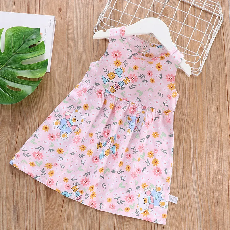 DUNNMALL  Children's Dress Summer Girls' Floral Princess Dress Beach Dress  Summer New Cotton Silk Strap Vest Dress