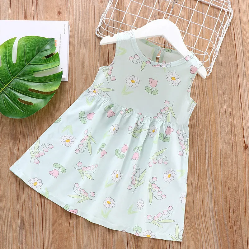 DUNNMALL  Children's Dress Summer Girls' Floral Princess Dress Beach Dress  Summer New Cotton Silk Strap Vest Dress