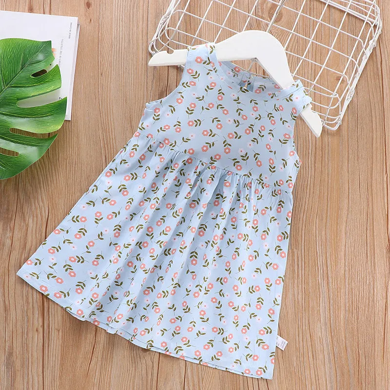 DUNNMALL  Children's Dress Summer Girls' Floral Princess Dress Beach Dress  Summer New Cotton Silk Strap Vest Dress