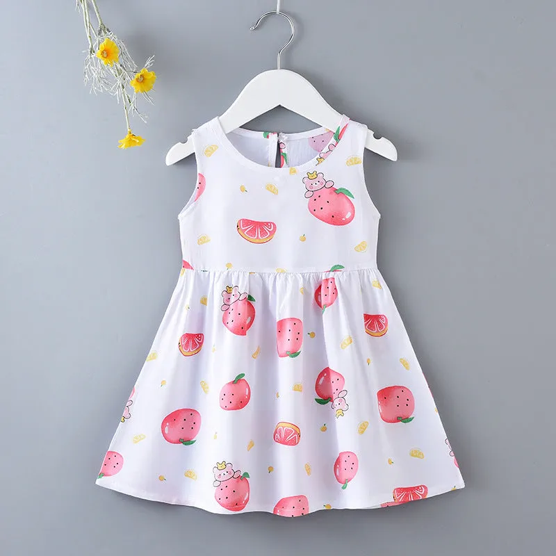 DUNNMALL  Children's Dress Summer Girls' Floral Princess Dress Beach Dress  Summer New Cotton Silk Strap Vest Dress