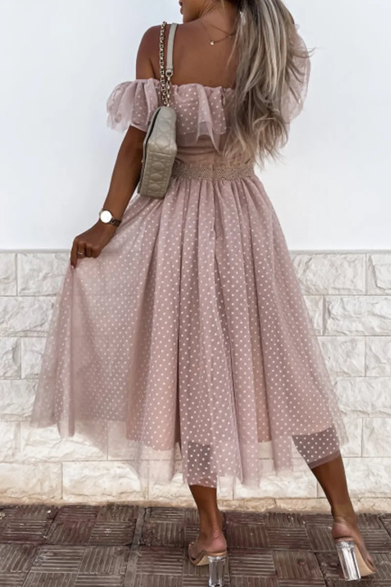 Dunnmall Elegant Dot Flounce With Bow Square Collar Princess Dresses