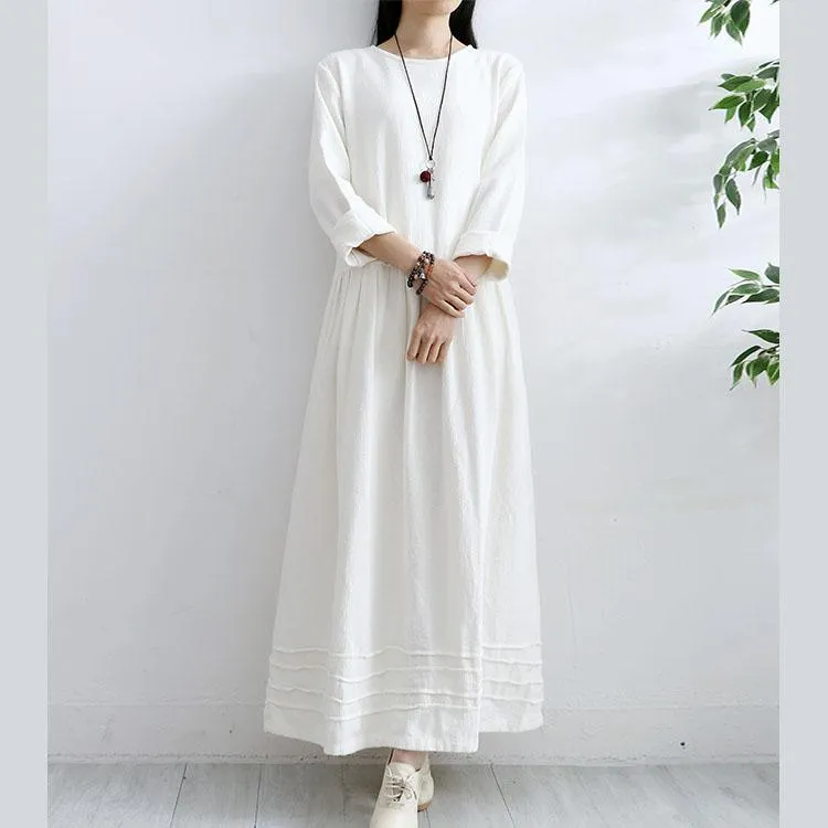 Dunnmall French Long Sleeve Cotton Quilting Clothes Neckline White Loose Dresses Fall ( Limited Stock)