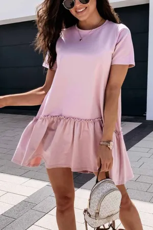 Dunnmall Solid Ruffled Cute Mini Dresses