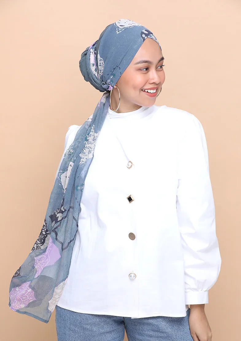 Dunyazad Blue- Cap Shawl- Mosaic Chiffon