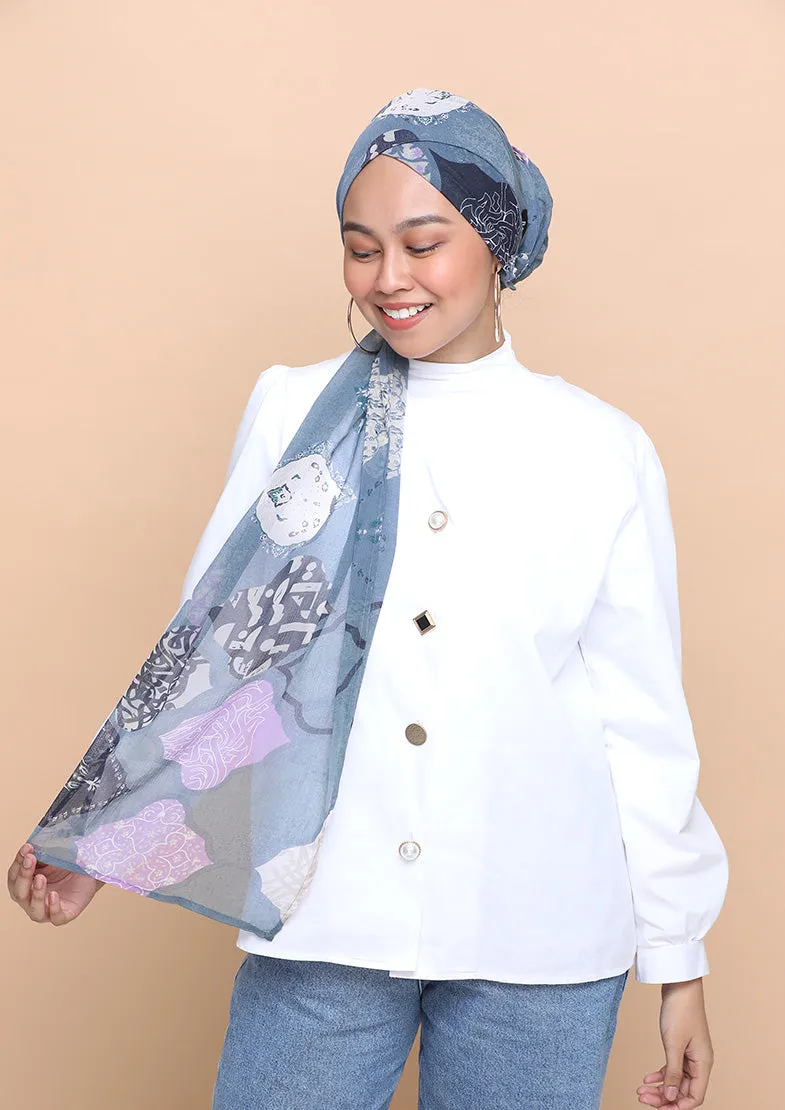 Dunyazad Blue- Cap Shawl- Mosaic Chiffon