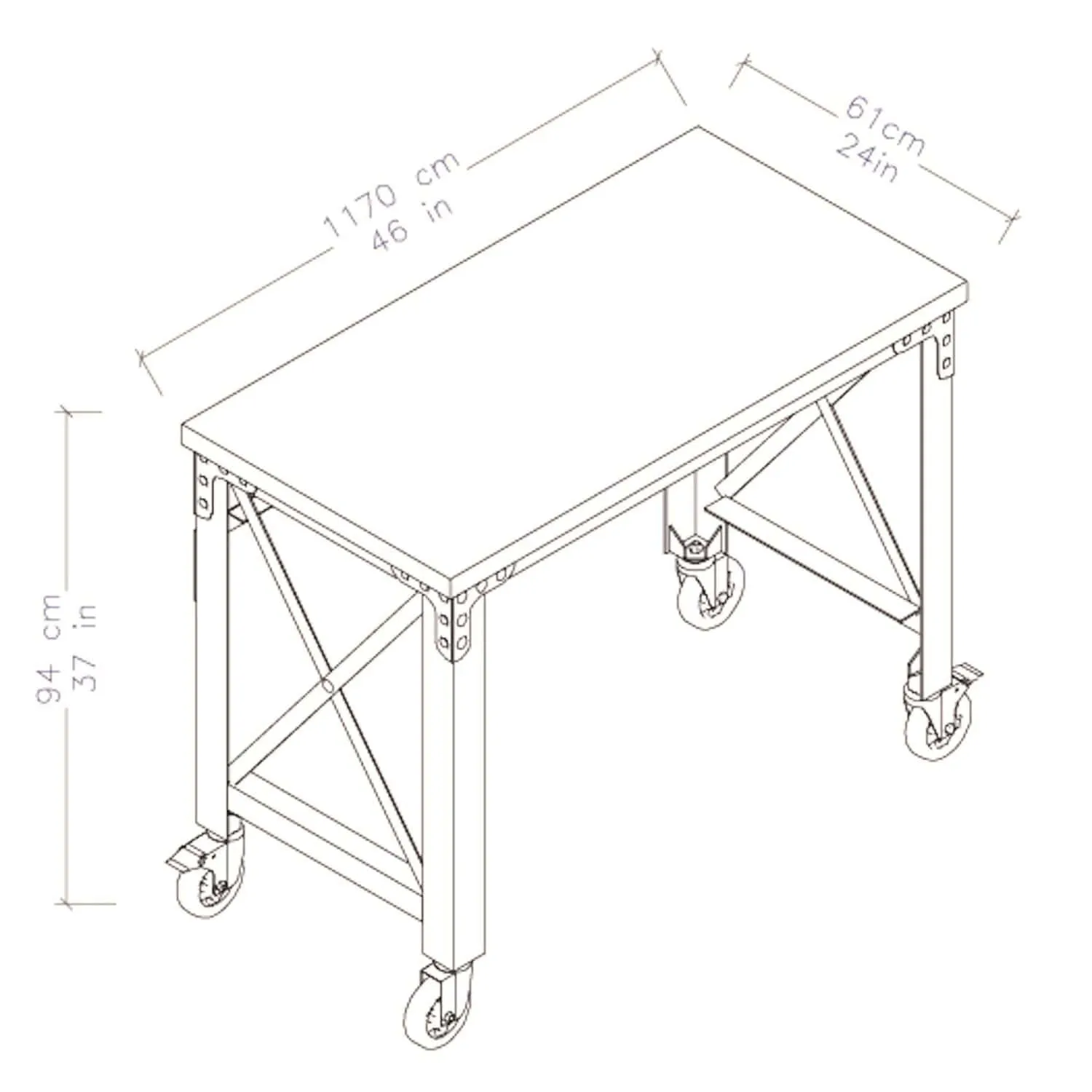 DuraMax | 46 In. x 24 In. Rolling Industrial Worktable Desk With Solid Wood Top