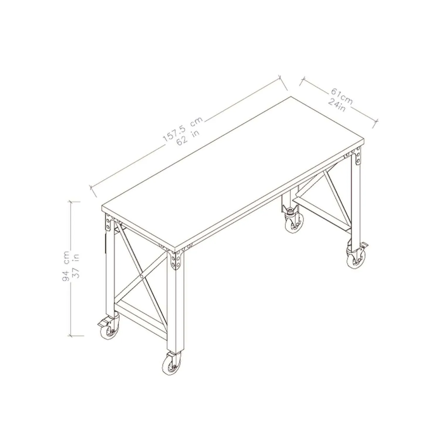 DuraMax | 62 In. x 24 In. Rolling Industrial Worktable Desk with solid wood top