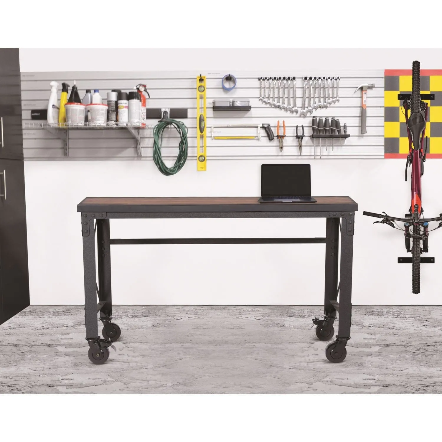 DuraMax | 62 In. x 24 In. Rolling Industrial Worktable Desk with solid wood top