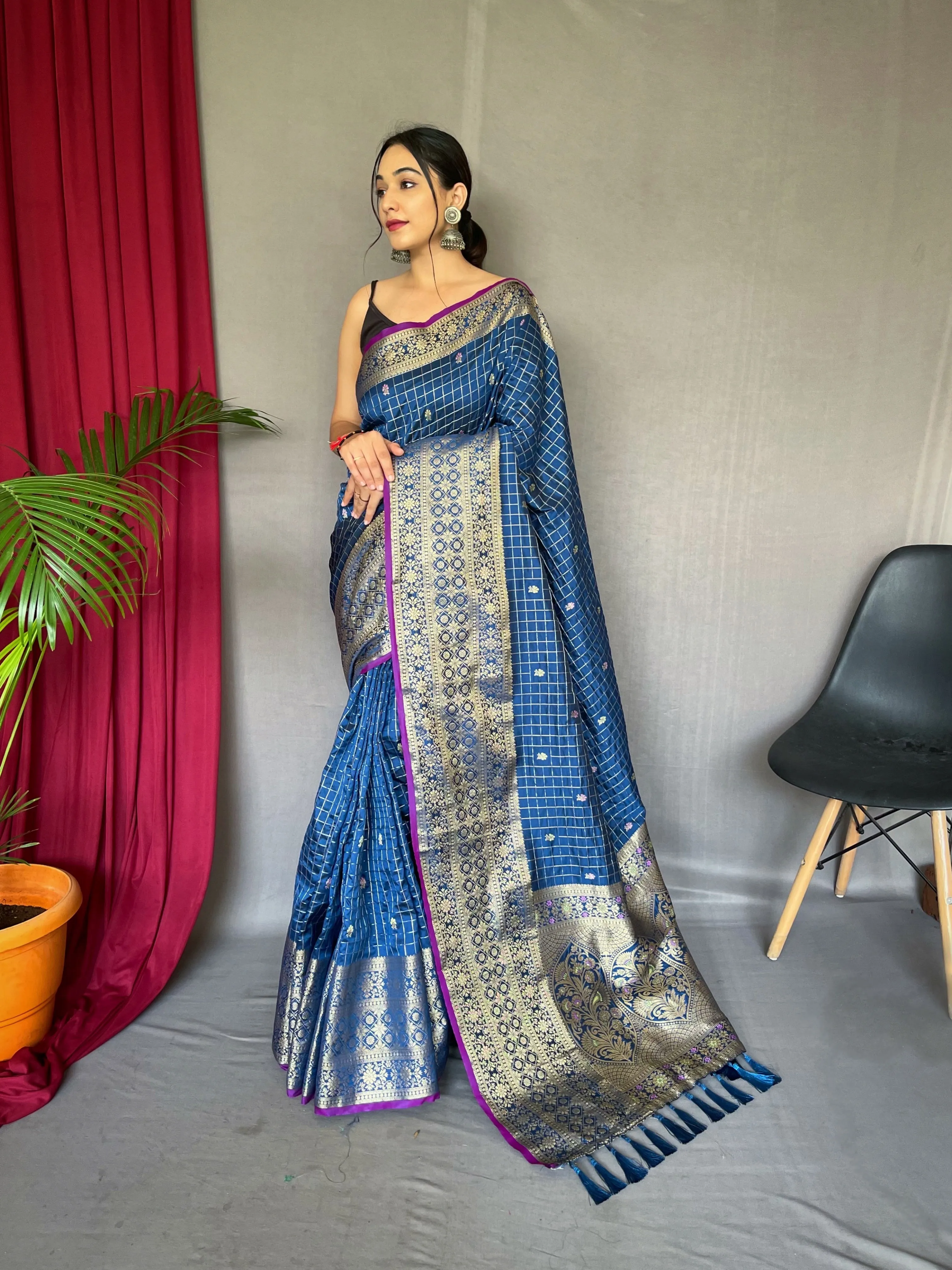 Dusk Blue Saree in Soft Silk