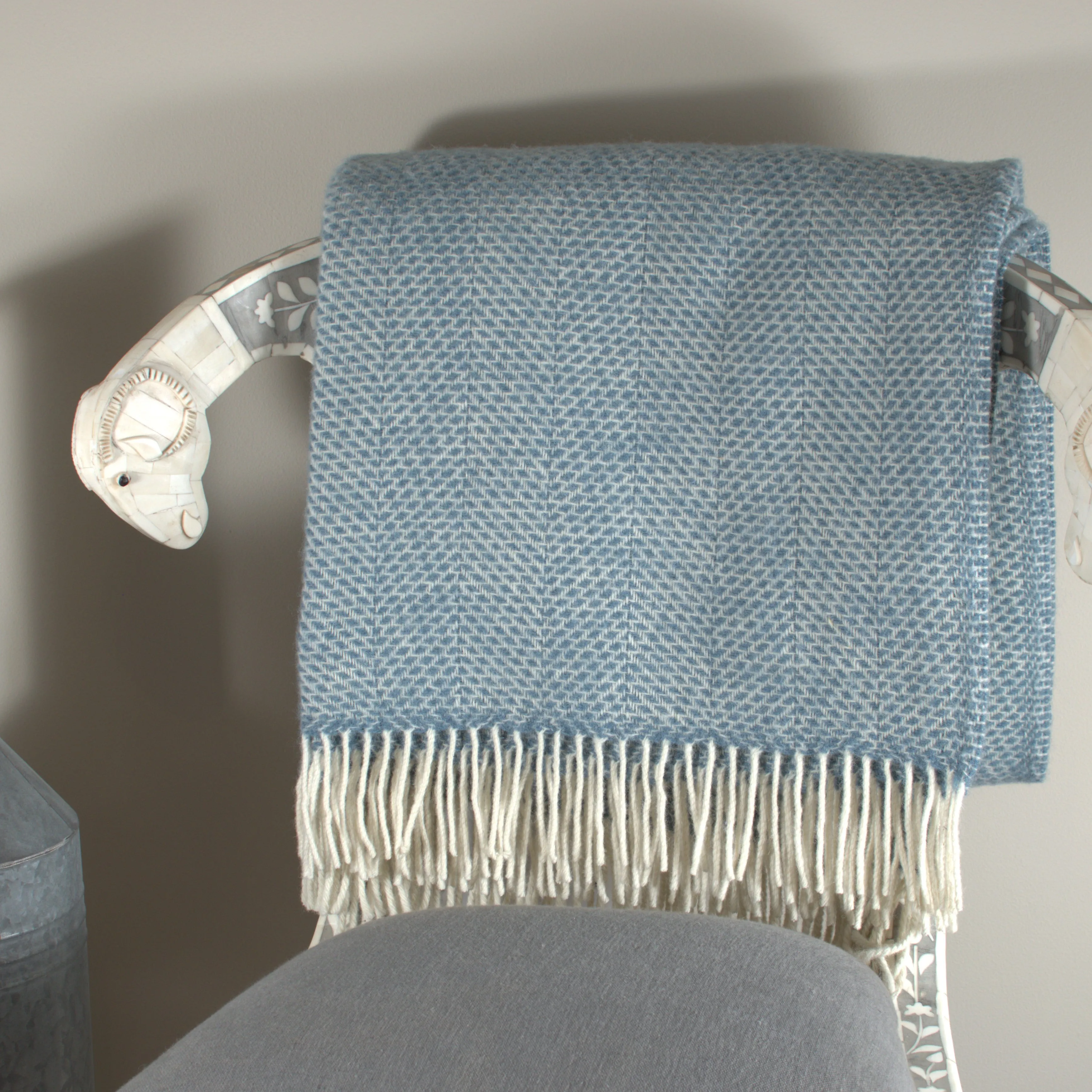 Dusky Blue Beehive Pure Wool Throw