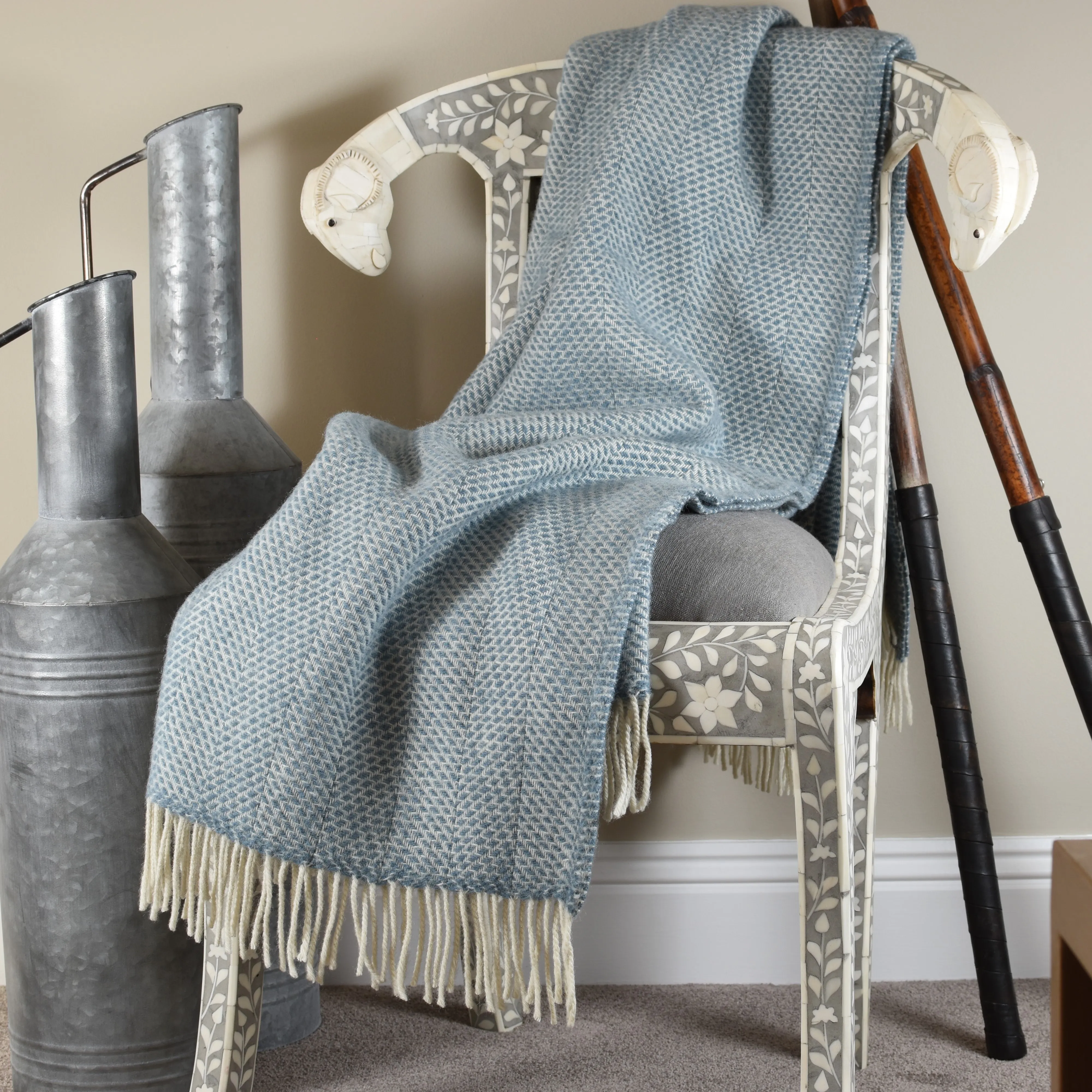 Dusky Blue Beehive Pure Wool Throw