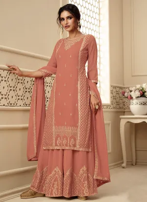 Dusky Peach Rehsamkari Embroidered Designer Palazzo Suit