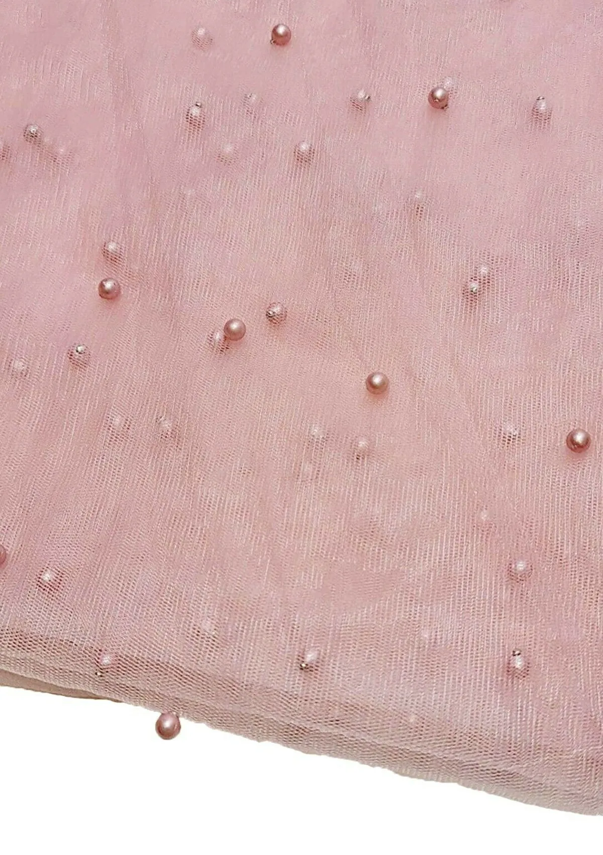 Dusky Pink 60" Net Fashion Studded Pearl Beaded Bridal Fabric Decoration/craft/dress/scarf