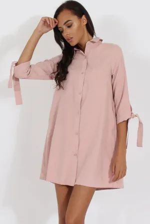 Dusky Pink Suede Tie Cuff Oversized Shirt Dress - Deborah