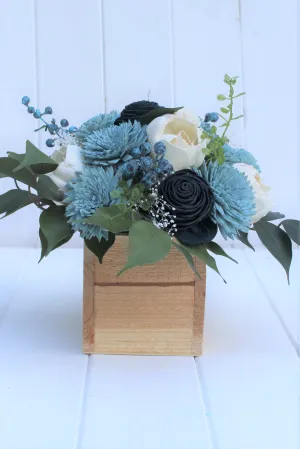 Dusty Blue Navy  and Ivory Sola Wood Flower Centerpiece/ Flower Arrangement