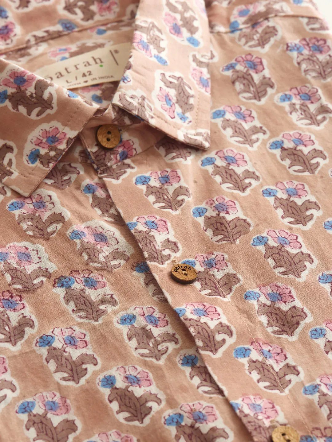 Dusty Pink Floral Handblock Printed Cotton Shirt