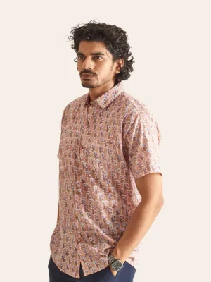 Dusty Pink Floral Handblock Printed Cotton Shirt