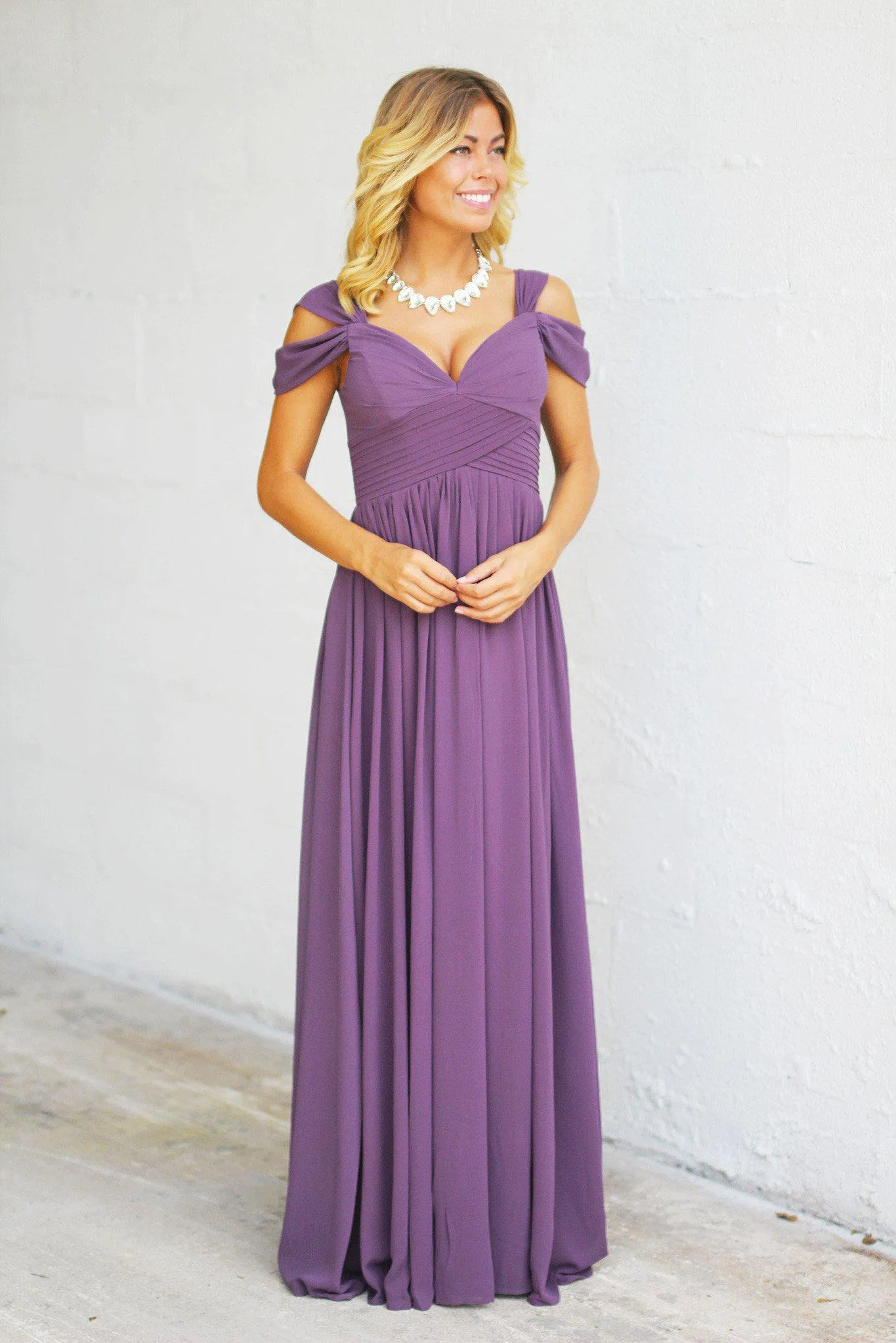 Dusty Purple Off Shoulder Maxi Dress