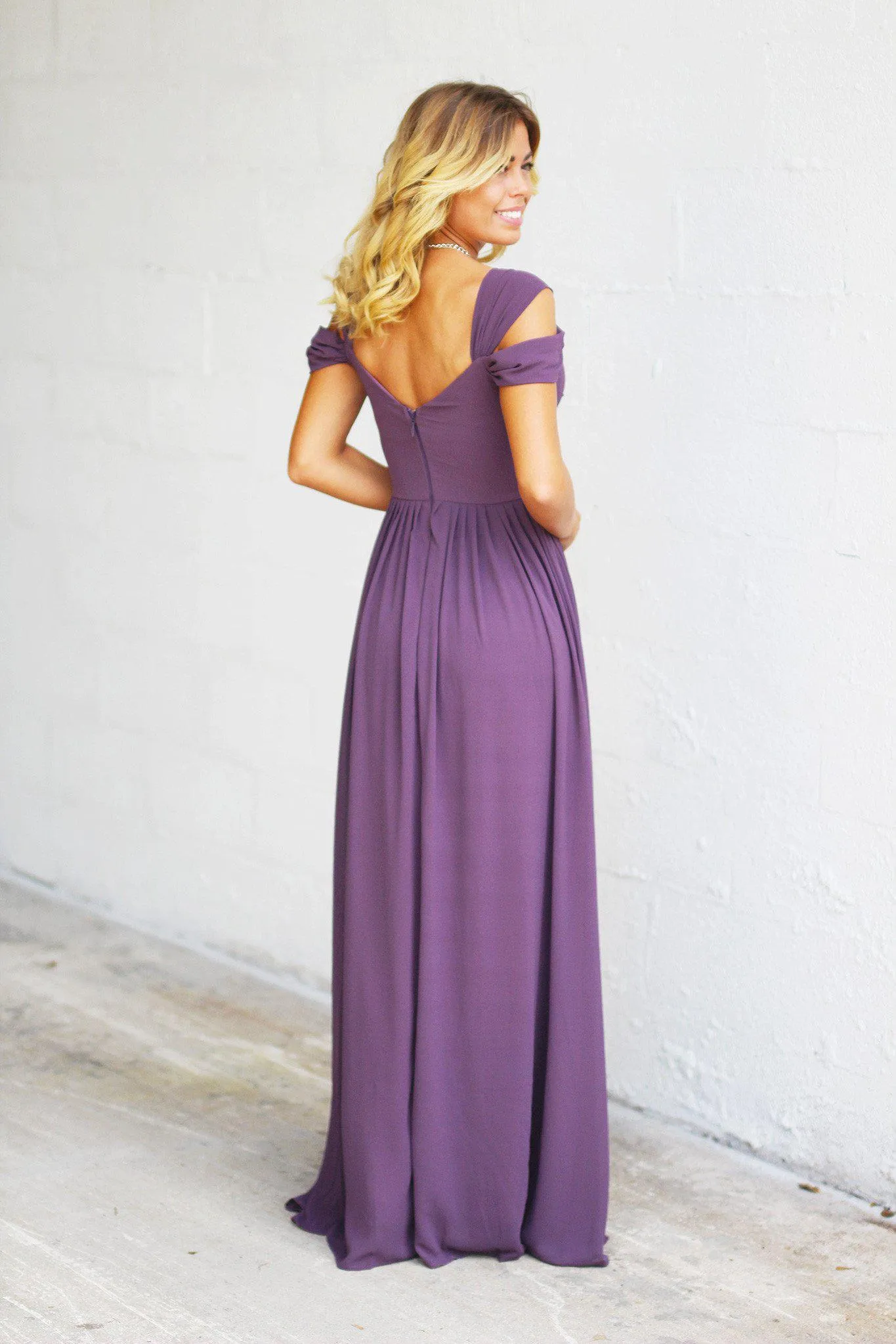 Dusty Purple Off Shoulder Maxi Dress