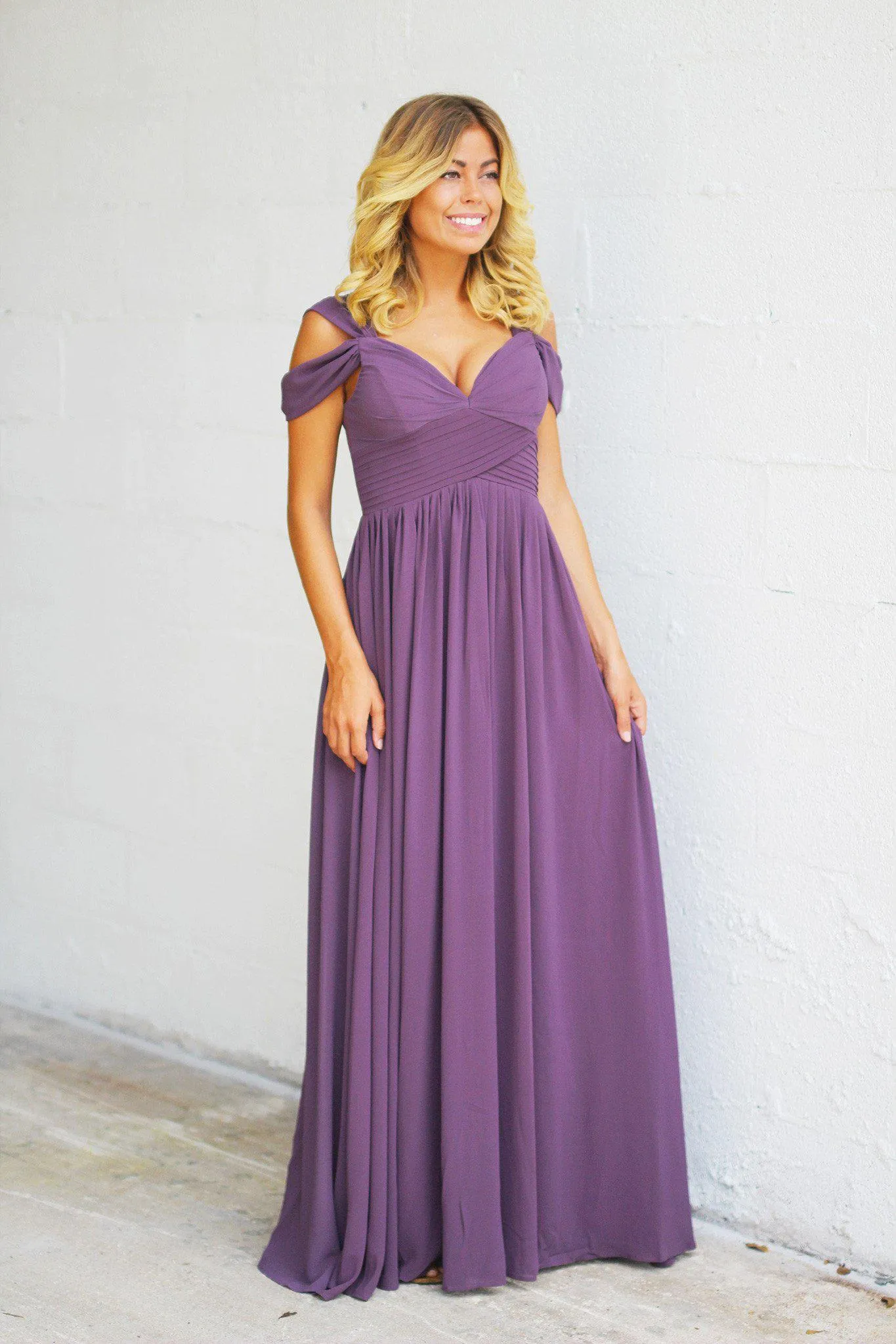 Dusty Purple Off Shoulder Maxi Dress