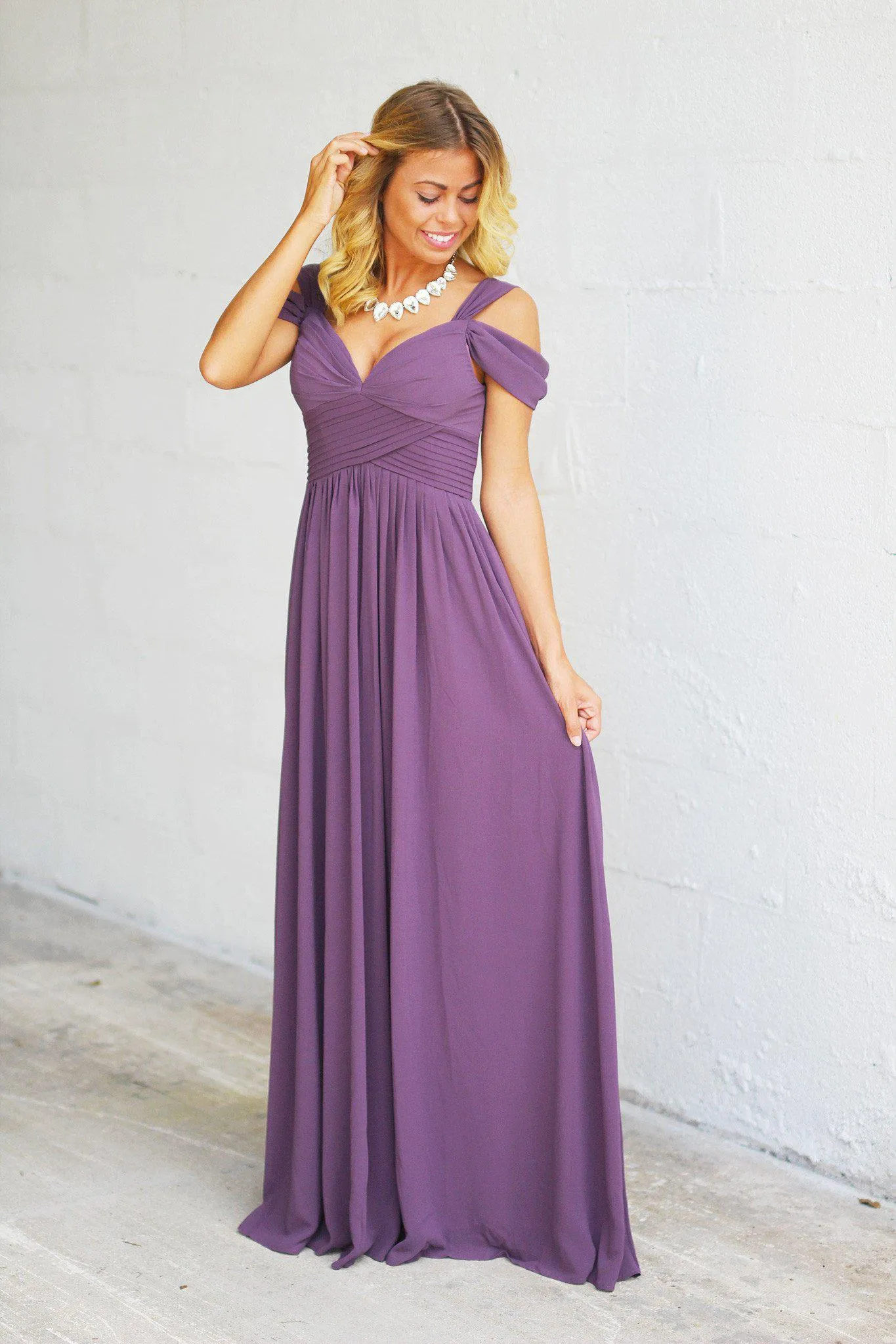 Dusty Purple Off Shoulder Maxi Dress