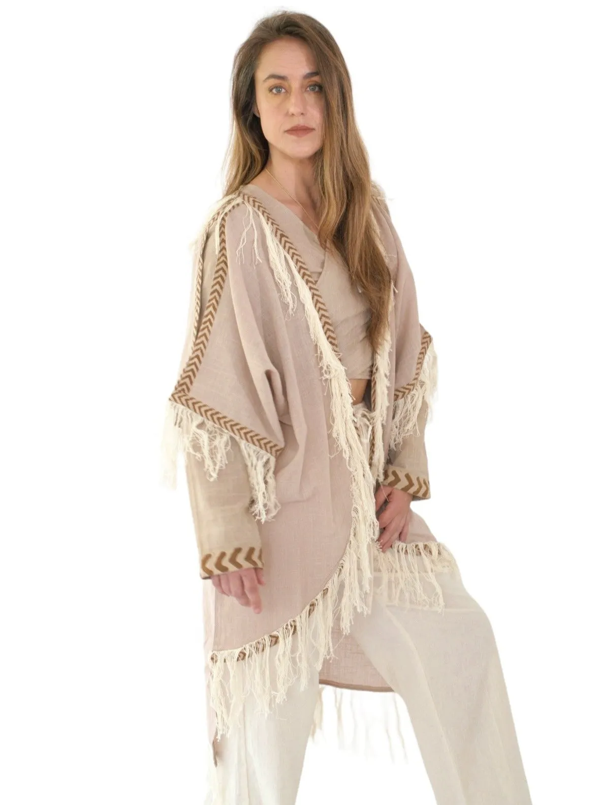 Dusty Rose Organic Cotton Shrug with Fringe