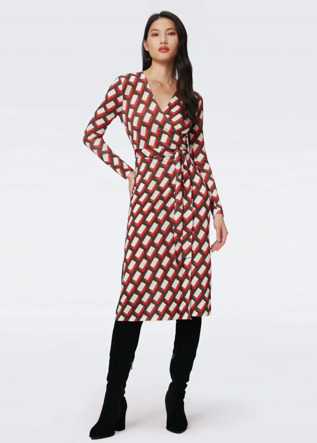 DVF Luella Wool Wrap Dress - Blocks Red