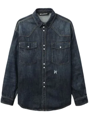 DW MONOGRAM LOGO-EMBROIDERED DENIM SHIRT