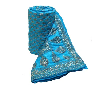 Dwardrobe Jaipuri Cotton Razai,Rajasthani Rajai,Quilt, Golden Hand Block Prints (Neon Blue, Double Bed Jaipuri)