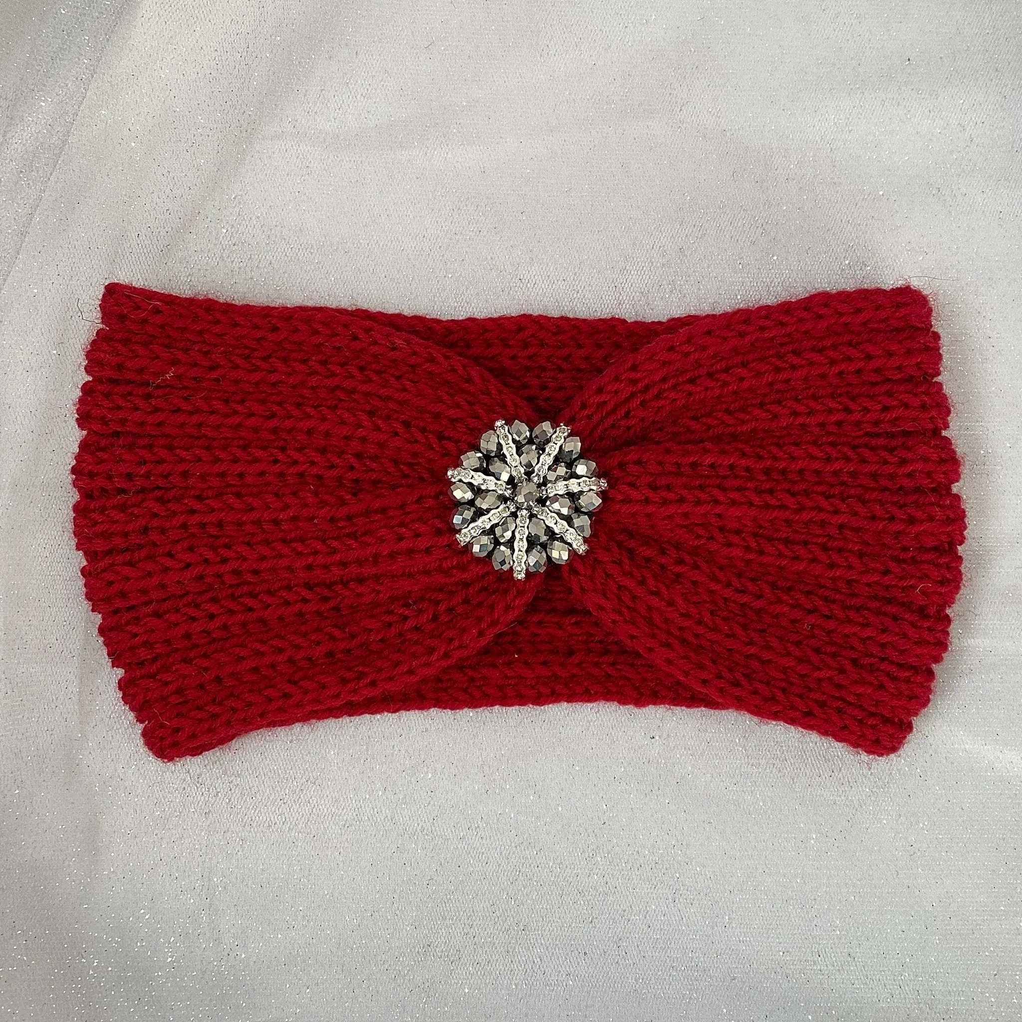 Ear Warmer Headband Winter Headband Jewelled in Dark Red