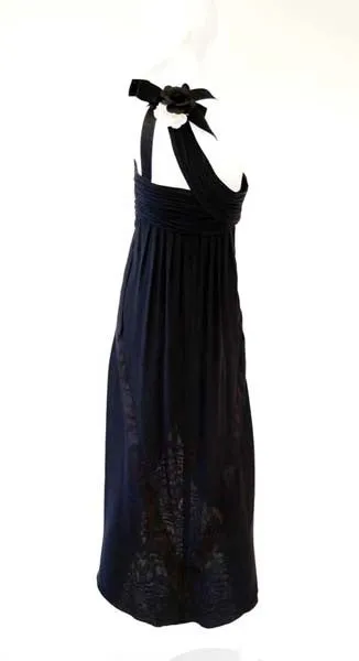 Early 1980s Chanel Silk Camellia Evening Dress